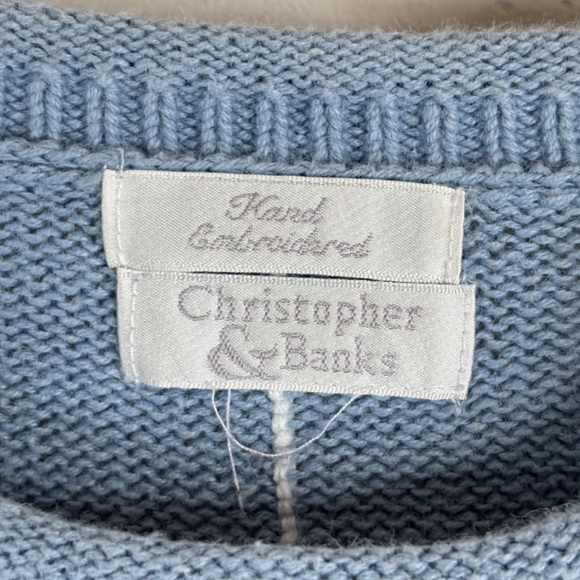 VTG 90s Granny Sweater L Embroidered Owl Hand Knit Windowpane Cottage Blue Twee - Picture 5 of 10